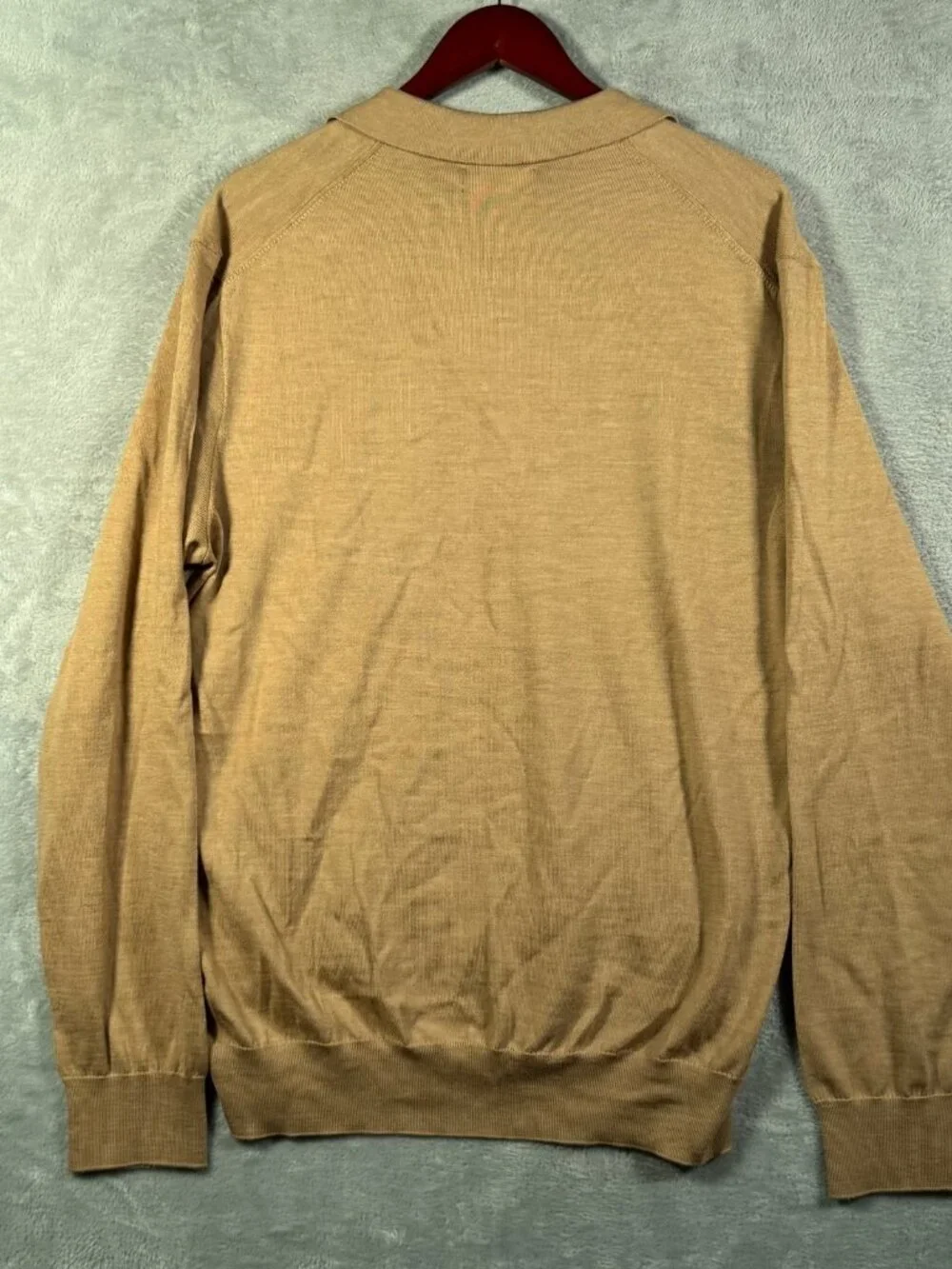 Polo Ralph Lauren Sweater Mens XL Tan 100 Wool Long Sleeve Collared $198